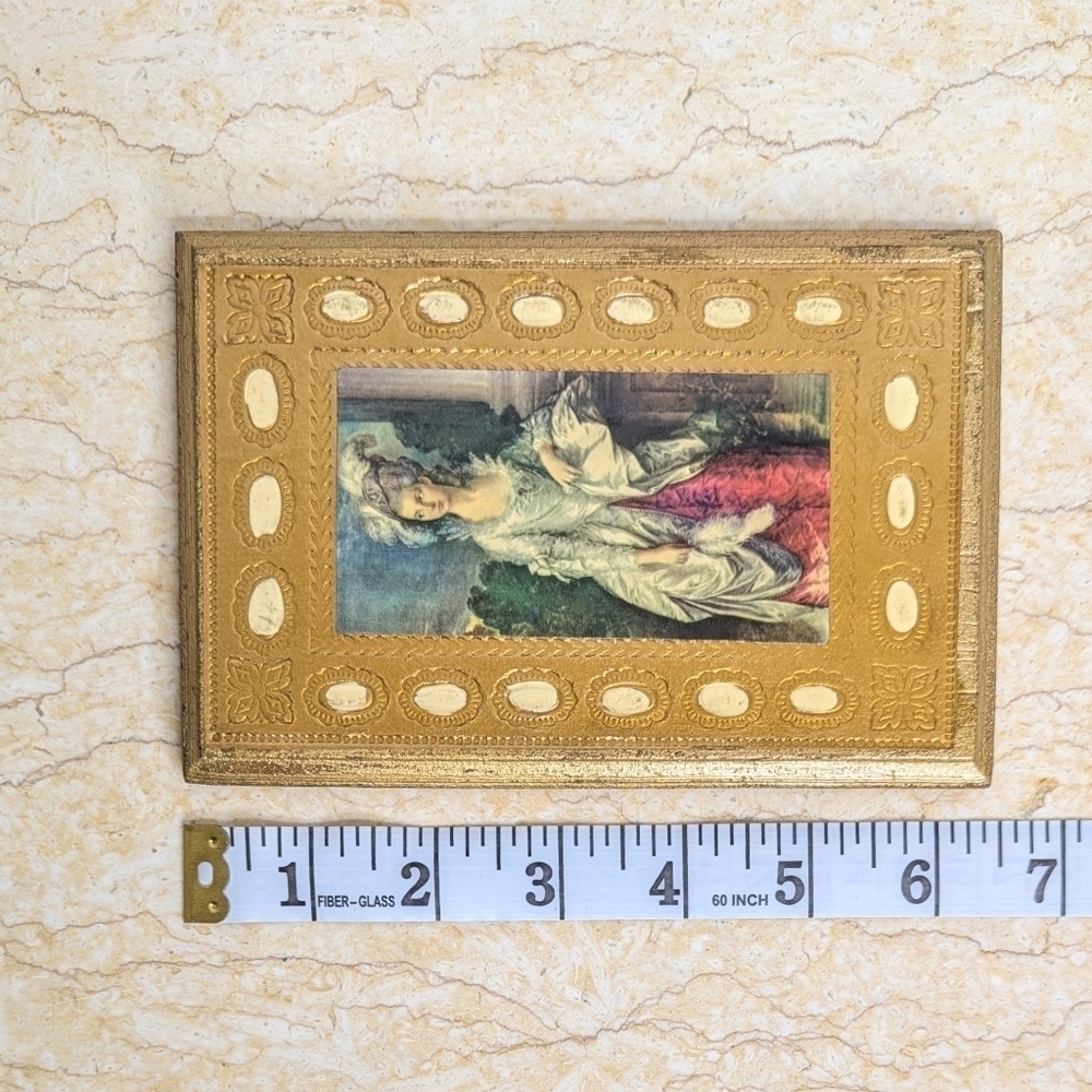 Vintage Italian Florentine Gold Gilt Pair Garden Scene Lady Portrait Wooden Art - Picture 11 of 12